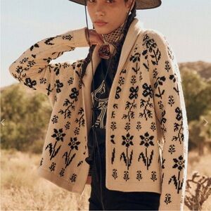 The Great. Garden Lodge Cardigan Sweater in Black and Cream Floral. Size 1.